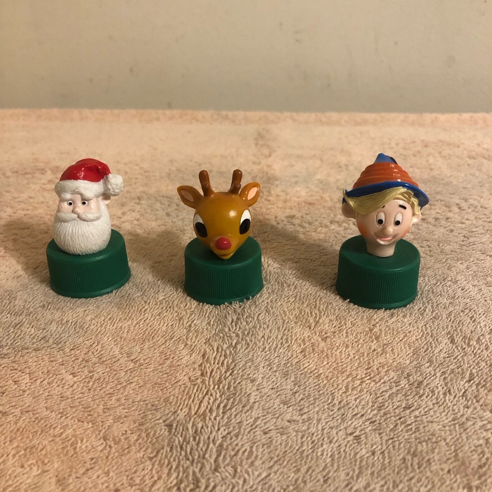 1990’s Pepsi Rudolph The Red Nose Reindeer Bottle Toppers Lot of 3